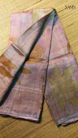 Peach Tussar Eco Printed Saree