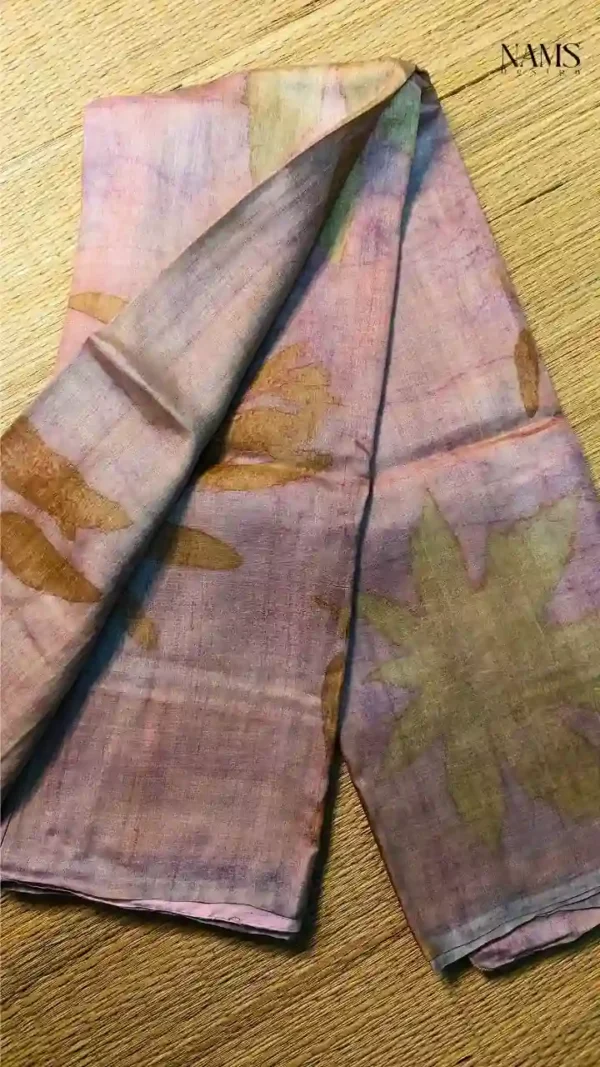 Peach Tussar Eco Printed Saree