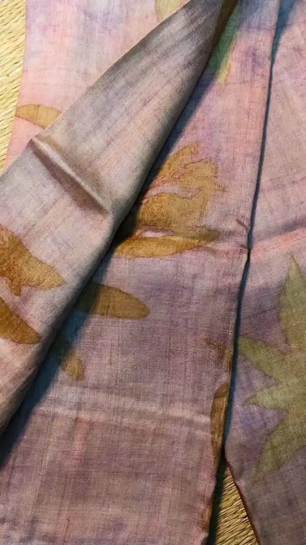 Peach Tussar Eco Printed Saree