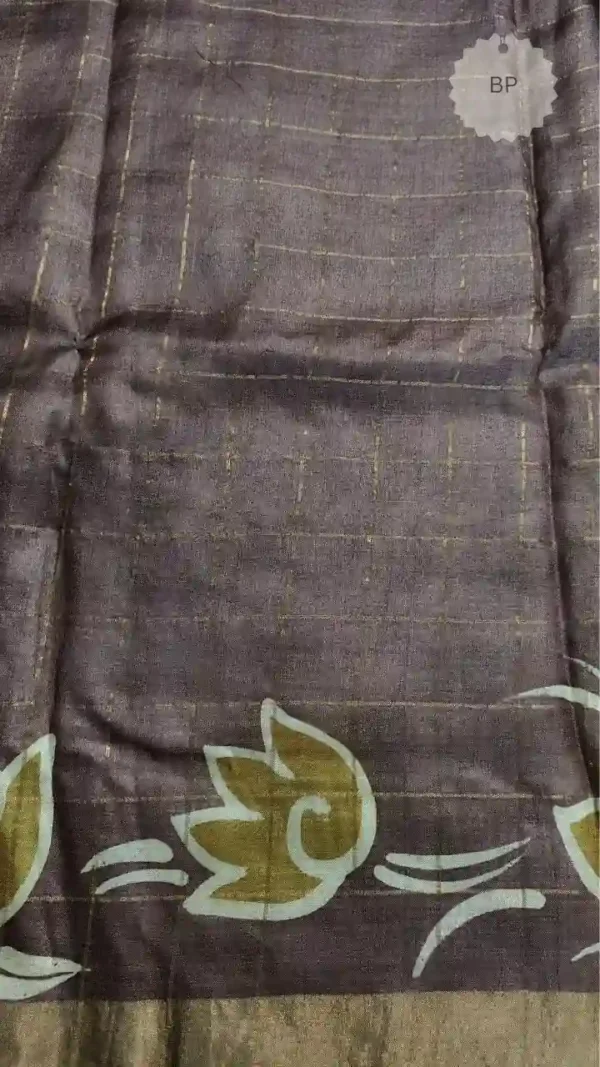 Wine Tussar Zari Hand Painted Saree