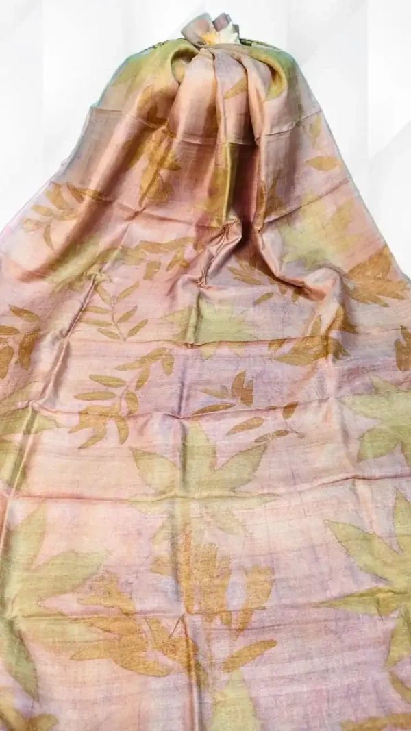 Peach Tussar Eco Printed Saree