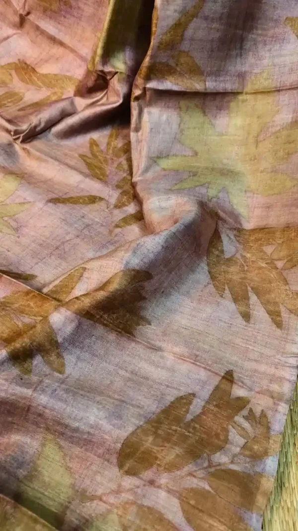 Peach Tussar Eco Printed Saree