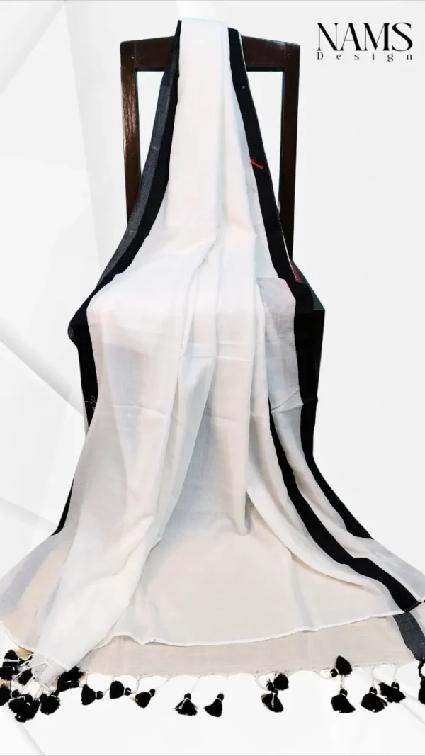 White color with black border velvet mol Cotton saree