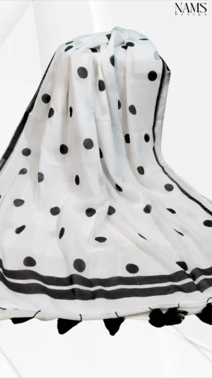 White Cotton Boll Mol Saree