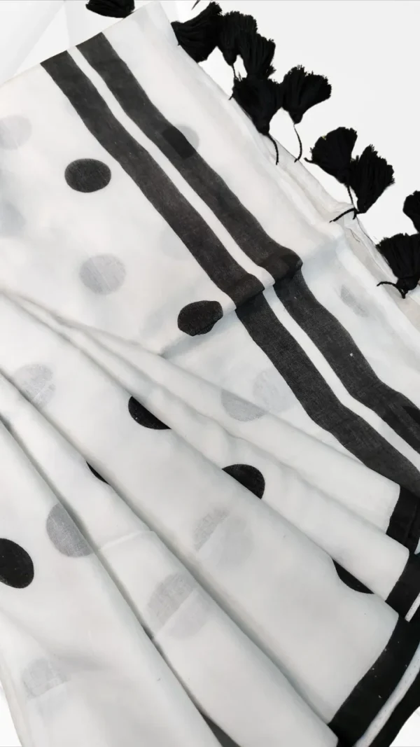 White Cotton Boll Mol Saree