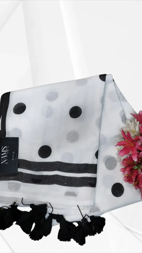 White Cotton Boll Mol Saree