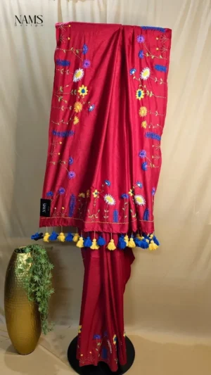 Red Silk Hand Stitch Work Saree – Exquisite Graceful Elegant Saree for Every Occasion
