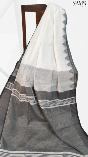 White Cotton Temple Work Saree