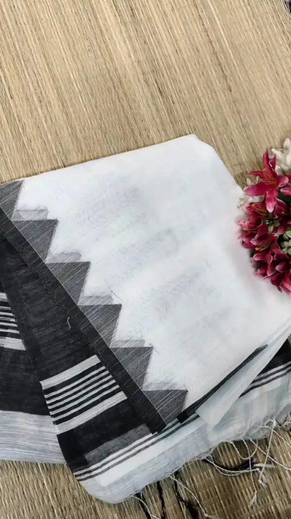White Cotton Temple Work Saree