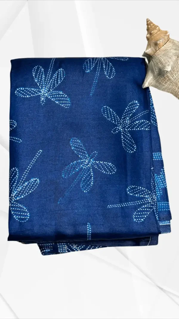 Navy Blue Tussar Needle Print Saree