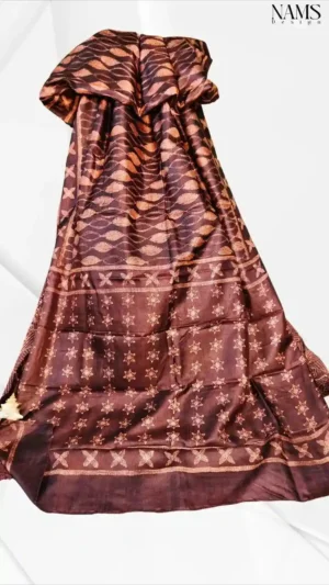 Brown Tussar Needle Print Saree