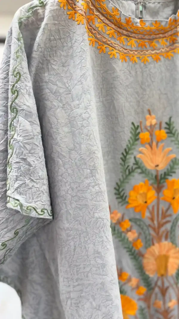 Grey Silk Embroidered Kaftan