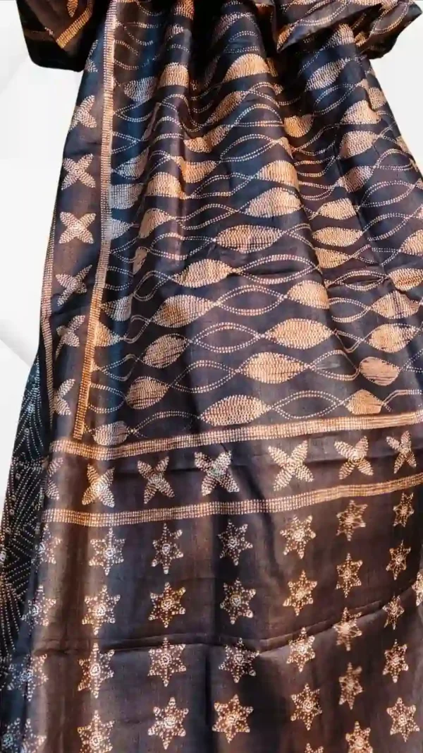Brown Tussar Needle Print Saree