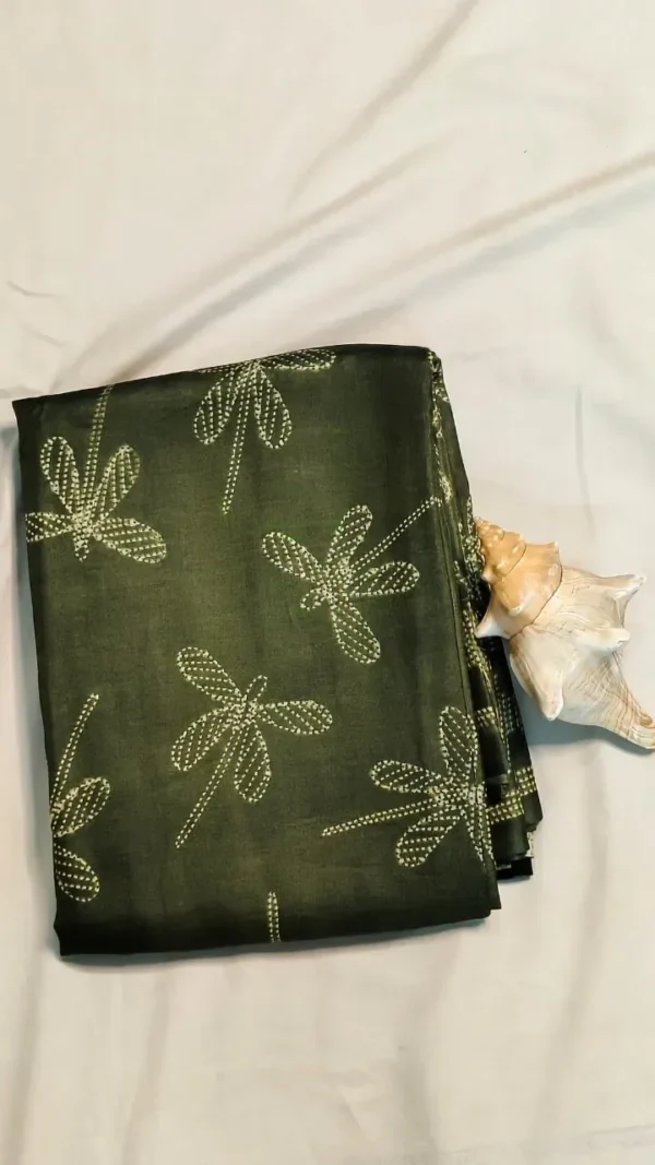 Dark Green Tussar Needle Print Saree