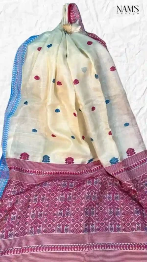 White Tussar Kolka Saree