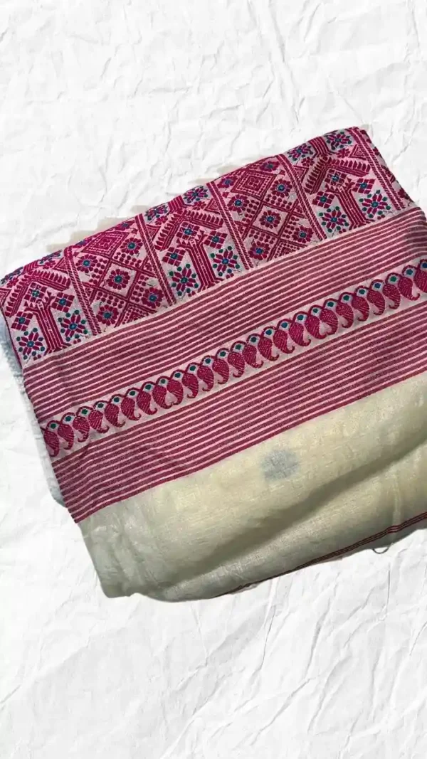 White Tussar Kolka Saree