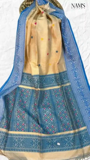 Off White Tussar Kolka Saree