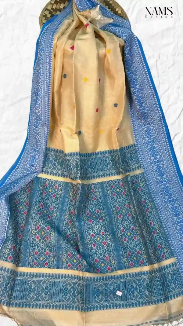 Off White Tussar Kolka Saree