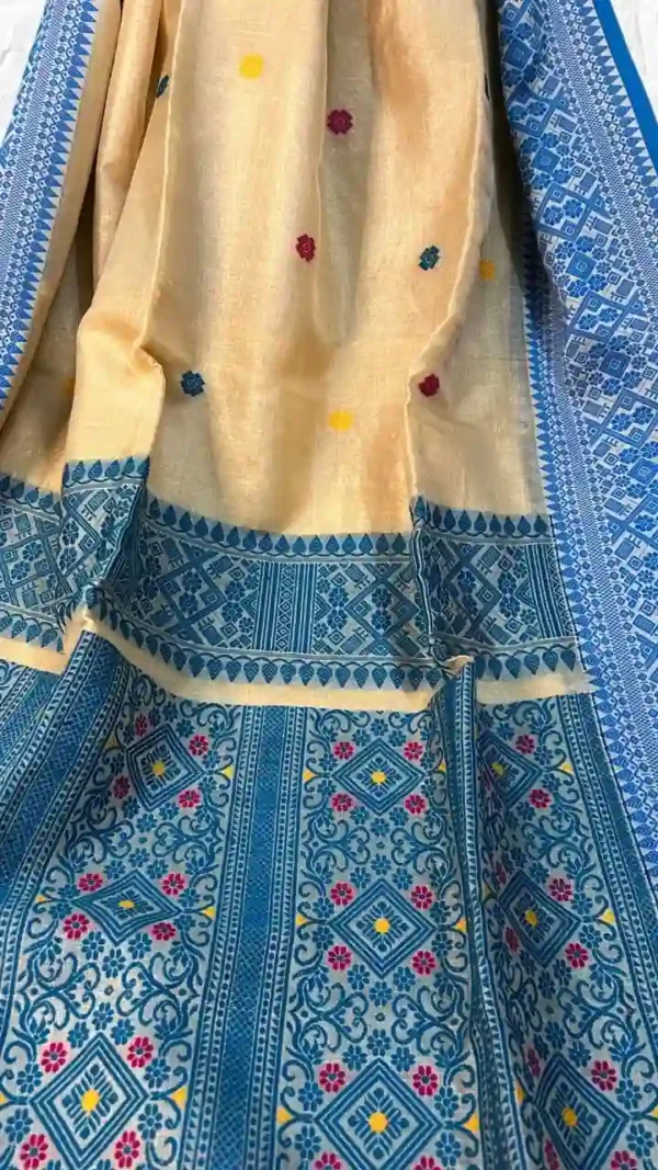 Off White Tussar Kolka Saree