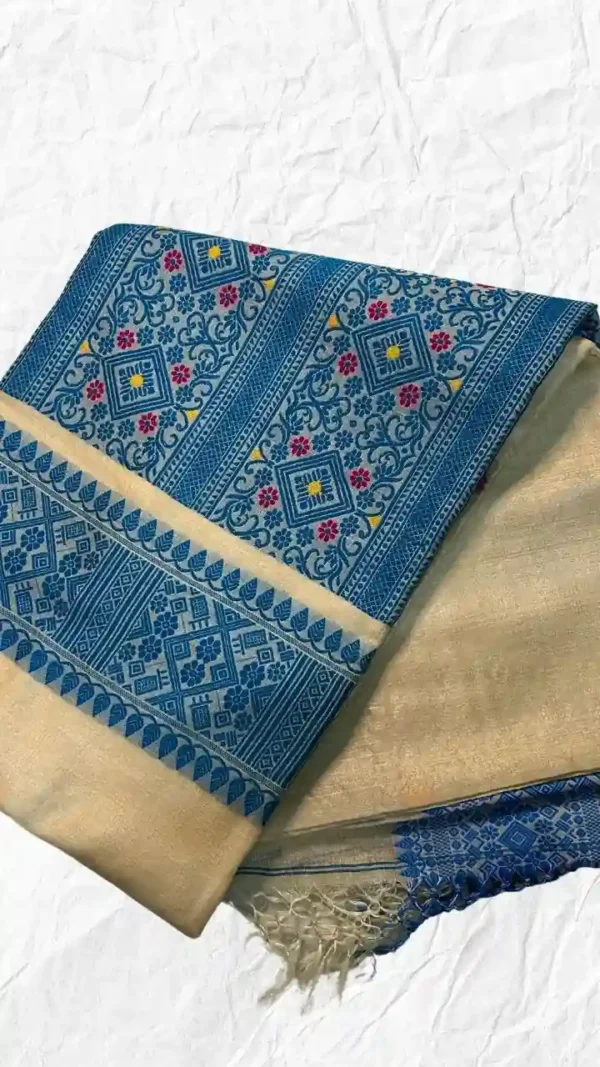 Off White Tussar Kolka Saree