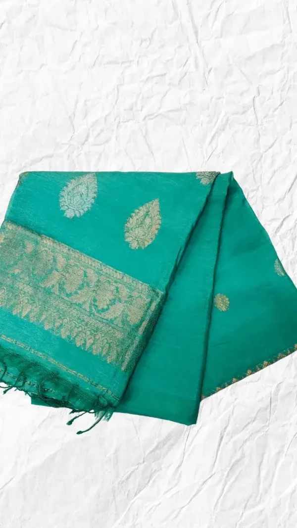 Cyan Green Tussar Zari Saree