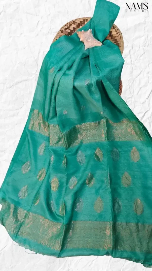 Cyan Green Tussar Zari Saree