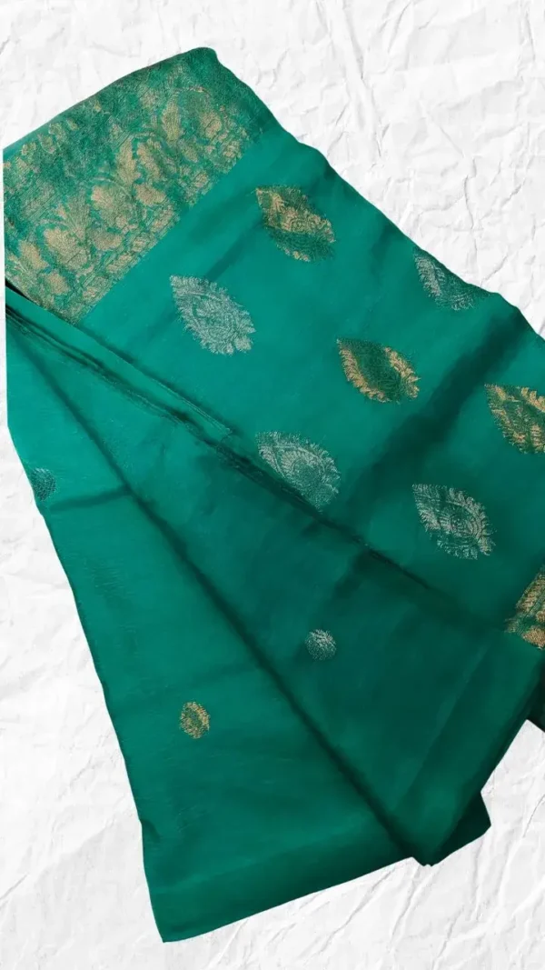 Cyan Green Tussar Zari Saree