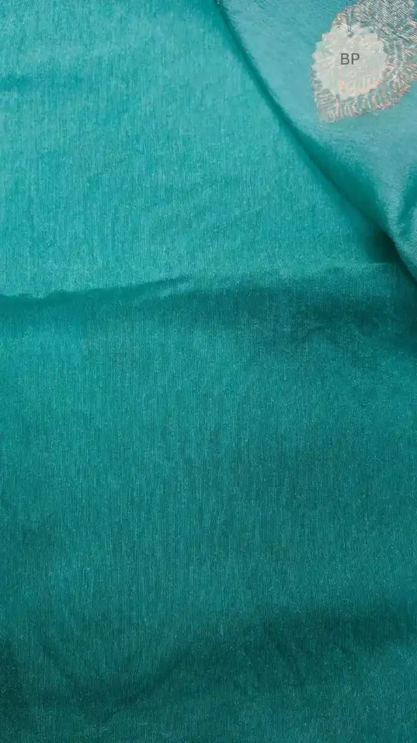 Cyan Green Tussar Zari Saree