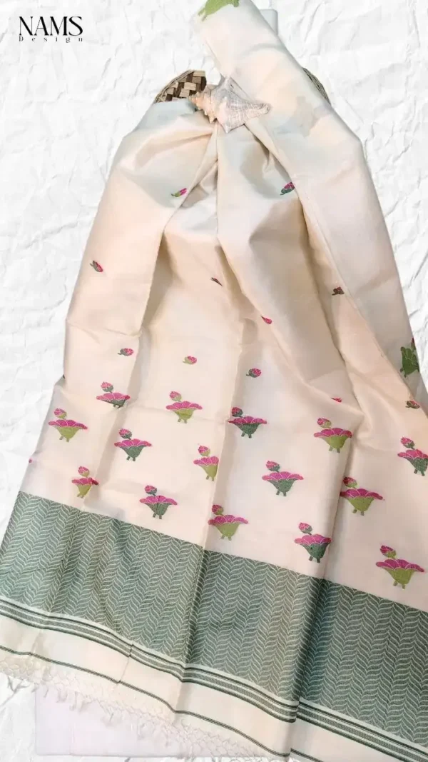 Off White Tussar Jamdani Saree