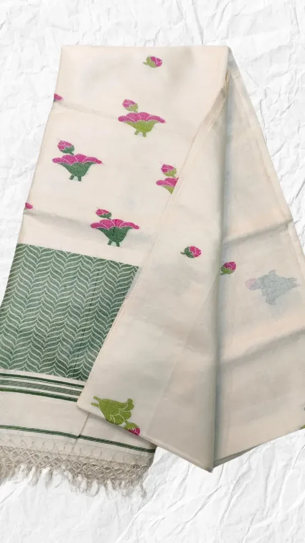 Off White Tussar Jamdani Saree
