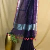 Purple Zari Check Linen Saree