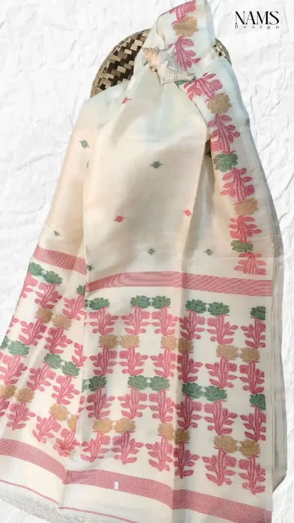 Off White Tussar Kolka Saree