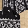 Eternal Black Silk Blouse with Detailed White Gujarati Kutch Embroidery