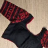 Divine Noir Silk Blouse with Bold Red Gujarati Kutch Embroidery
