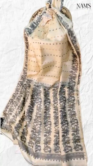 Beige Tussar Kolka Saree