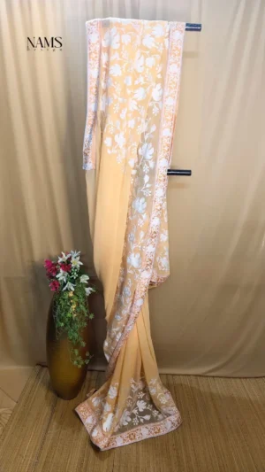 Exquisite Orange Georgette Floral Saree - Elegant & Vibrant