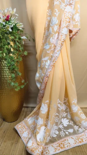 Red color with floral border reshom Jamdani saree