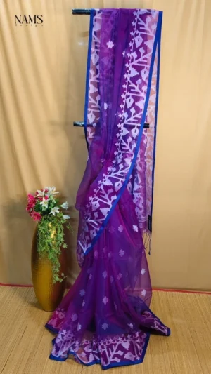 Purple Mulburi Silk Jamdani Saree - Exquisite & Stunning Handloom