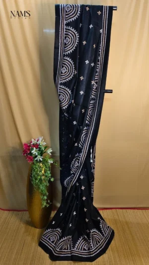 Dark green color weaving work Cotton Balucari saree