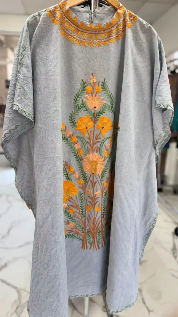 Grey Silk Embroidered Kaftan