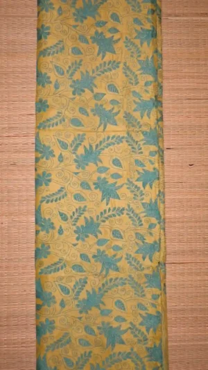 Slate color with yellow stitch work on Tussar silk saree