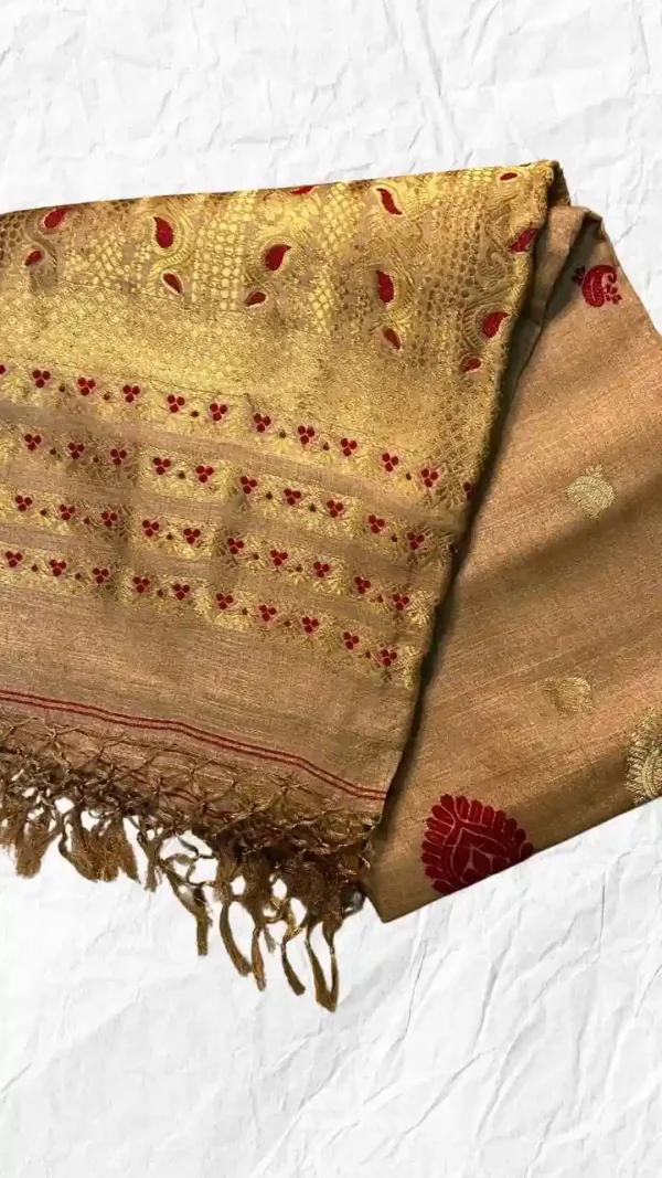 Beige Tussar Zari Saree