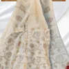 Off White Tussar Floral Zari Saree