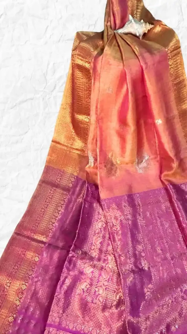 Peach Tussar Zari Saree