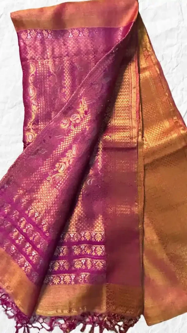 Peach Tussar Zari Saree