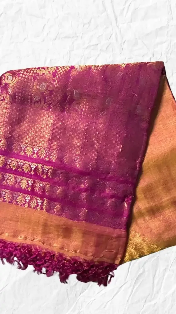 Peach Tussar Zari Saree