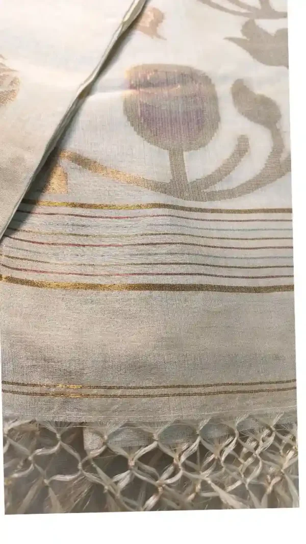 Off White Tussar Floral Zari Saree