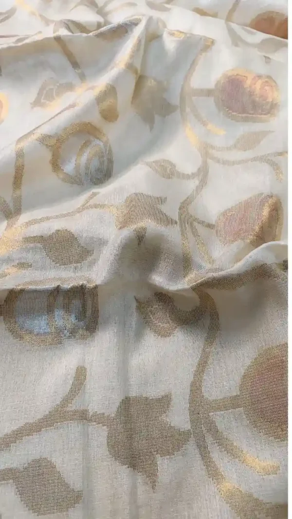 Off White Tussar Floral Zari Saree