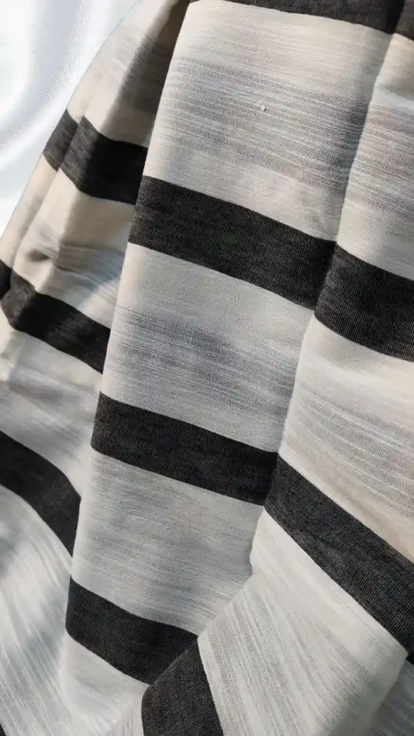 White Black Stripe Linen Saree