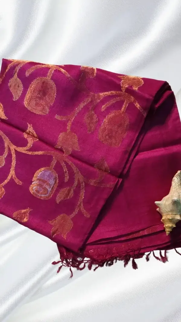 Hot Pink Tussar Floral Zari Saree